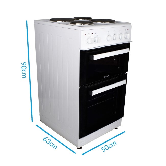 electriQ 50cm Double Cavity Electric Cooker with Sealed Plate Hob - White