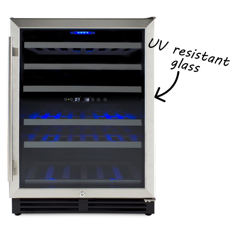 electriQ 60cm Wide 51 Bottle Dual Zone Wine Cooler - Stainless Steel/Black
