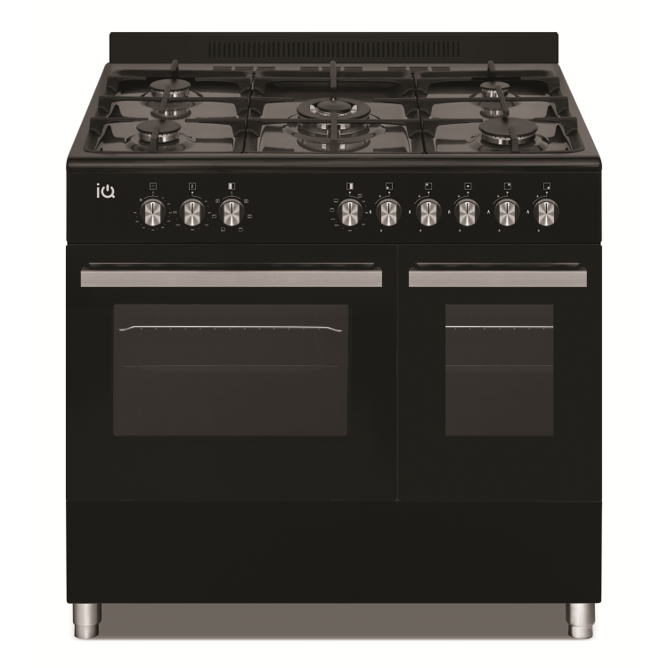 electriQ 90cm Dual Fuel Double Oven Range Cooker Black