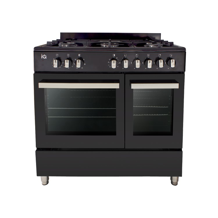 electriQ 90cm Dual Fuel Double Oven Range Cooker Black