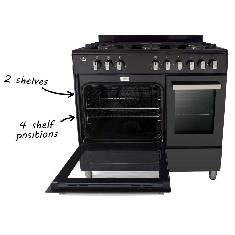 electriQ 90cm Dual Fuel Double Oven Range Cooker Black