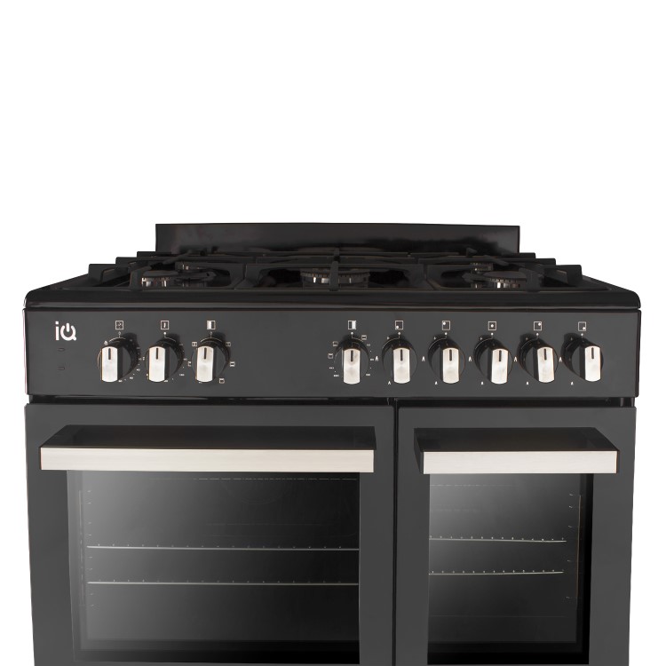 electriQ 90cm Dual Fuel Double Oven Range Cooker Black
