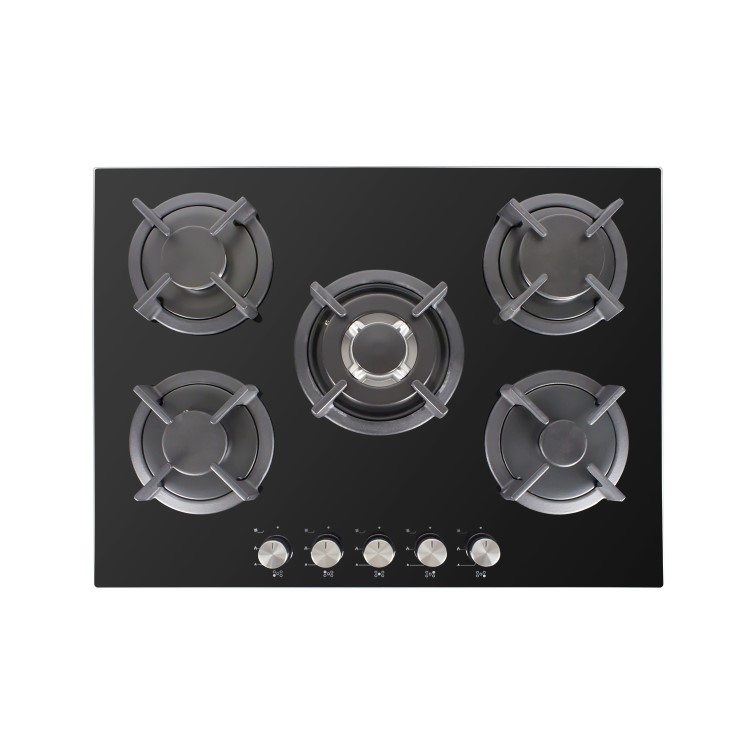 electriQ 70cm Black Glass on Gas 5 Burner Hob