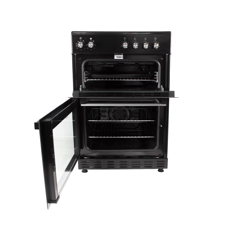 GRADE A2 - electriQ 60cm Electric Cooker with Double Oven and Ceramic Hob in Black