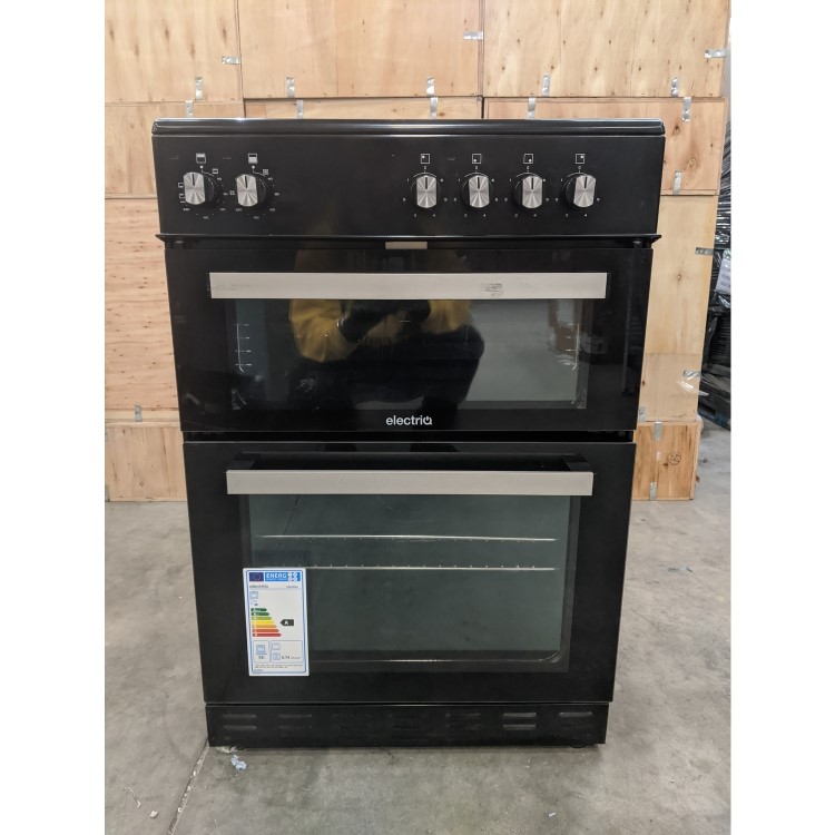 GRADE A3 - electriQ 60cm Electric Cooker with Double Oven and Ceramic Hob in Black