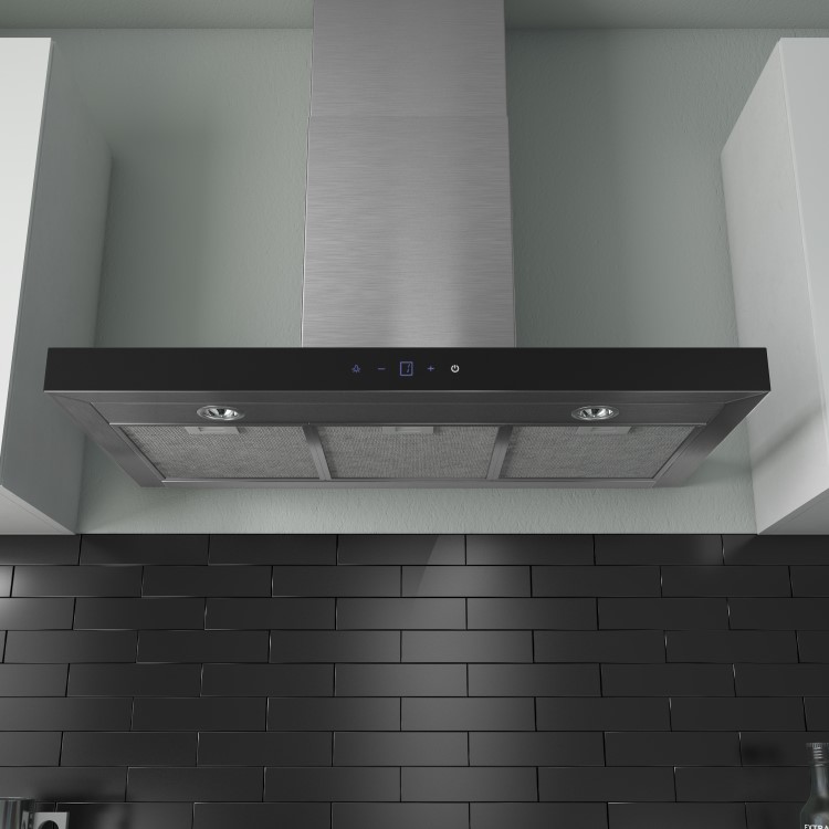 electriQ 90cm Slimline Box Touch Control Stainless Steel Wall Mounted Chimney Cooker Hood  -  5 Year warranty