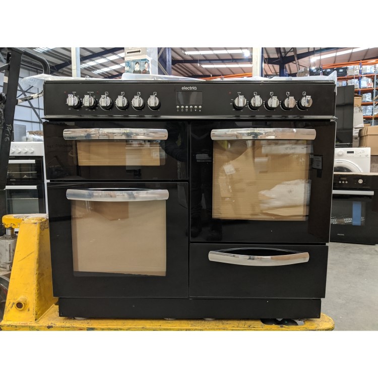 GRADE A2 - electriQ 100cm Dual Fuel Double Oven Range Cooker - Black