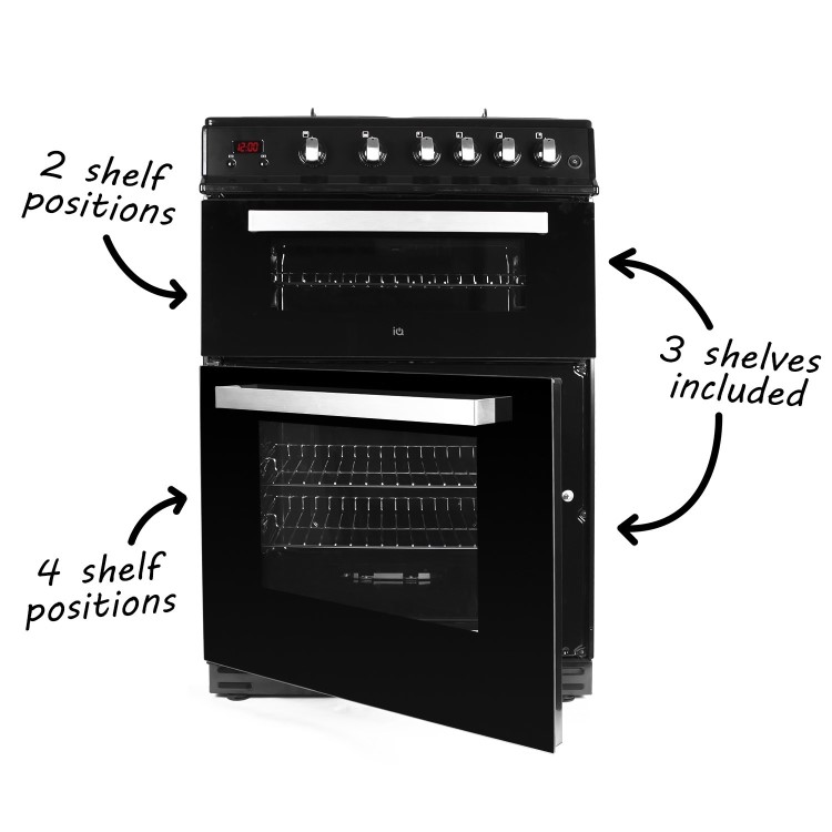 GRADE A3 - electriQ 60cm Double Oven Gas Cooker Black