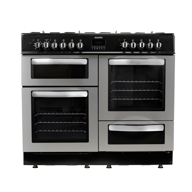 Refurbished electriQ EQRANGE100SS 100cm Dual Fuel Double Oven Range Cooker Stainless Steel