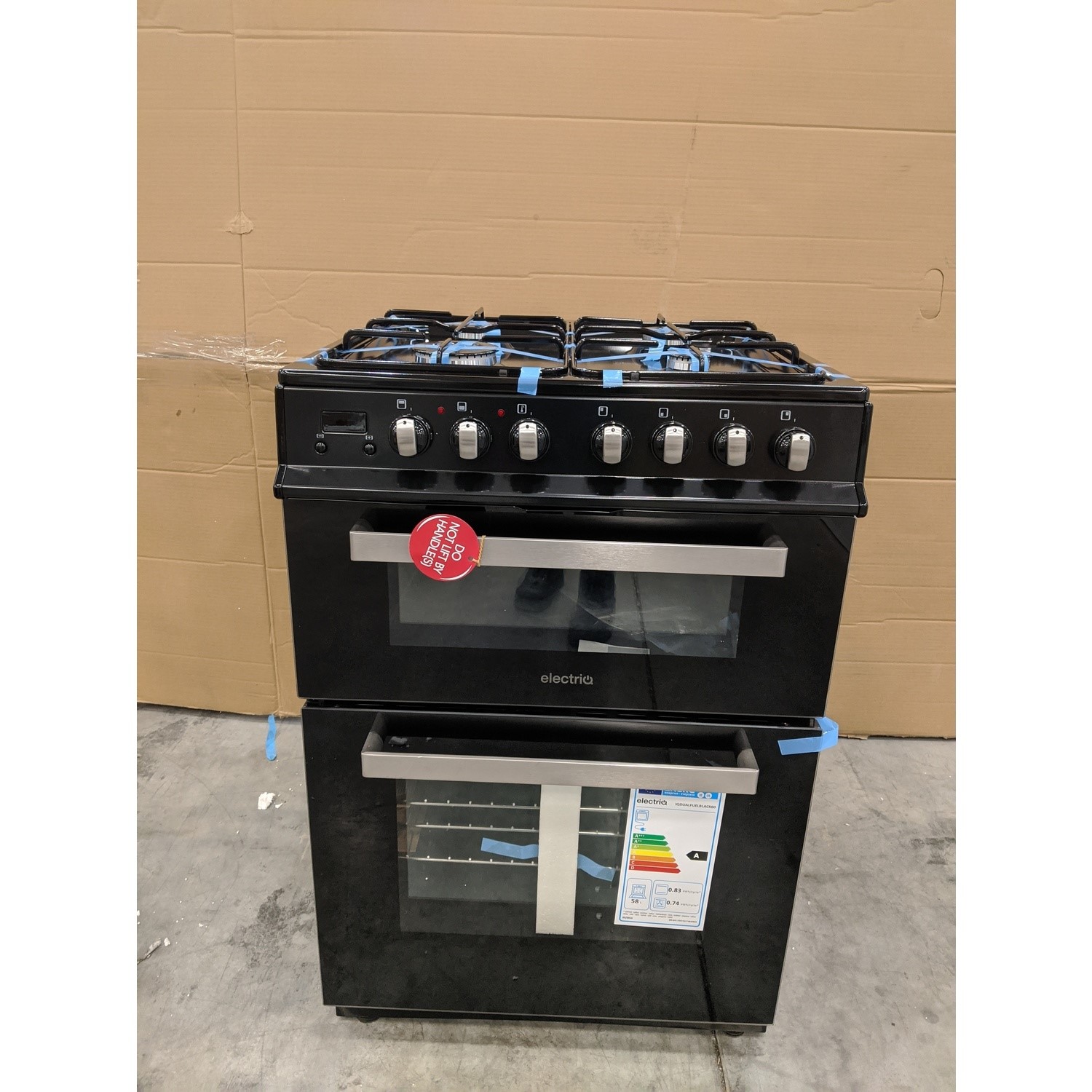GRADE A3 electriQ 60cm Dual Fuel Cooker with Double Oven Black