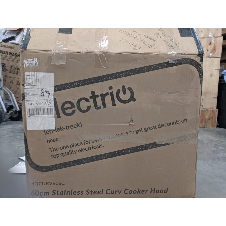 Refurbished electriQ EIQCURV60SC 60cm Curved Glass Chimney Cooker Hood Stainless Steel