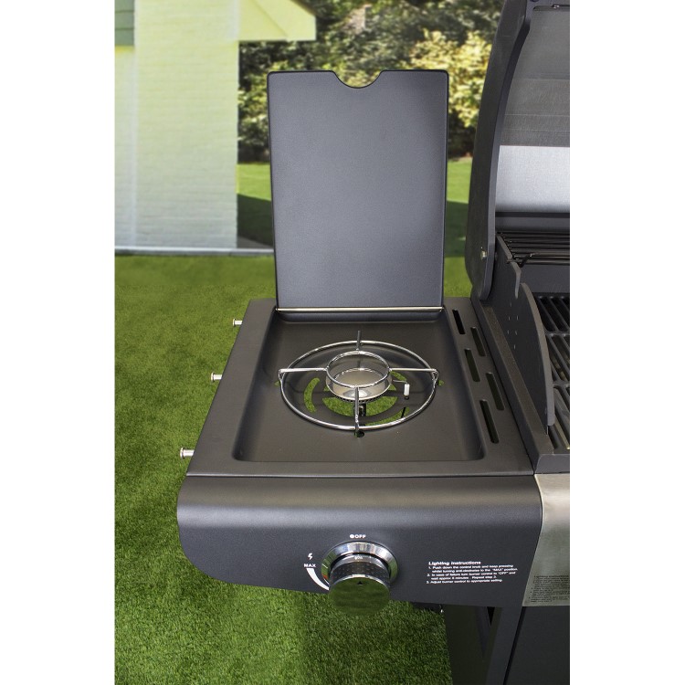 GRADE A3 - The Kentucky Premium 6 Burner Black Gas BBQ with Side Burner - Includes BBQ Cover and Utensil Set