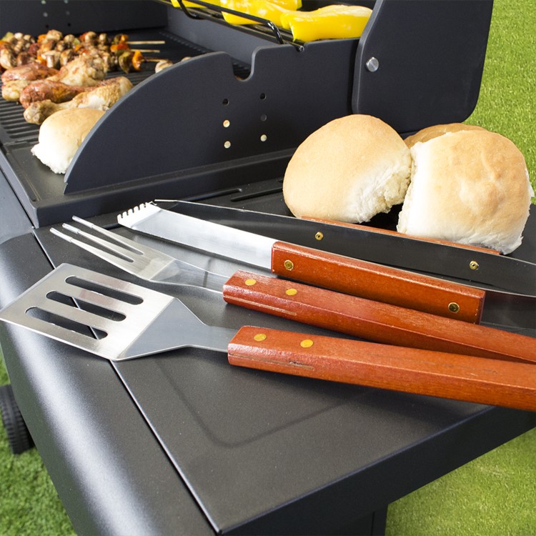 GRADE A3 - The Kentucky Premium 6 Burner Black Gas BBQ with Side Burner - Includes BBQ Cover and Utensil Set