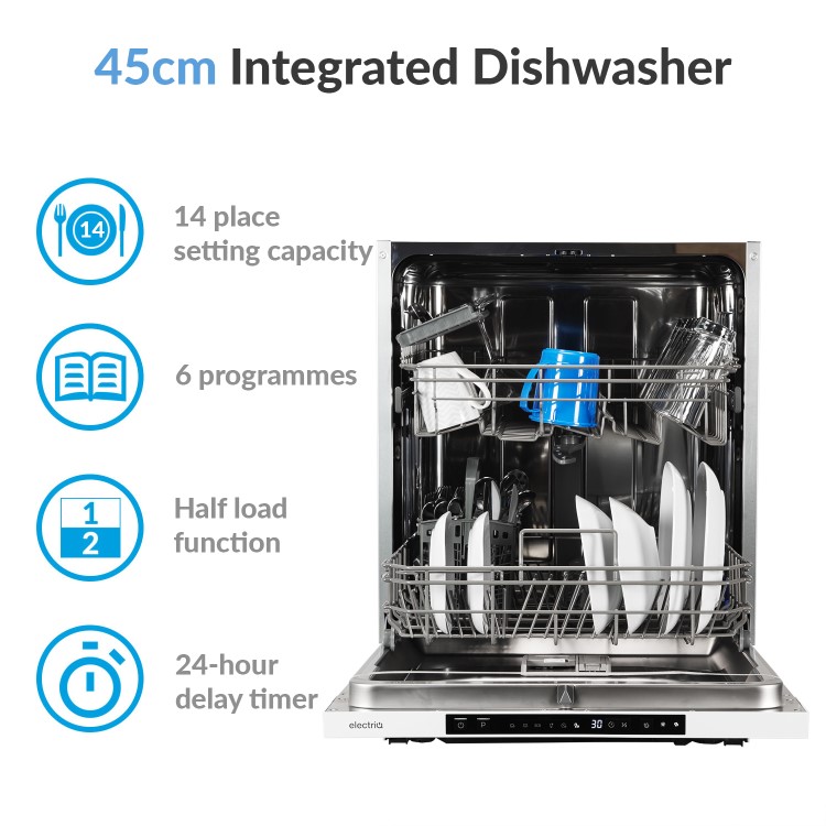 Refurbished electriQ EQDWINT60DD 14 Place Fully Integrated Dishwasher with Auto Open Door Drying White