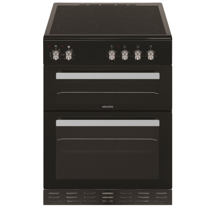 GRADE A2 - electriQ 60cm Electric Cooker with Double Oven and Ceramic Hob in Black