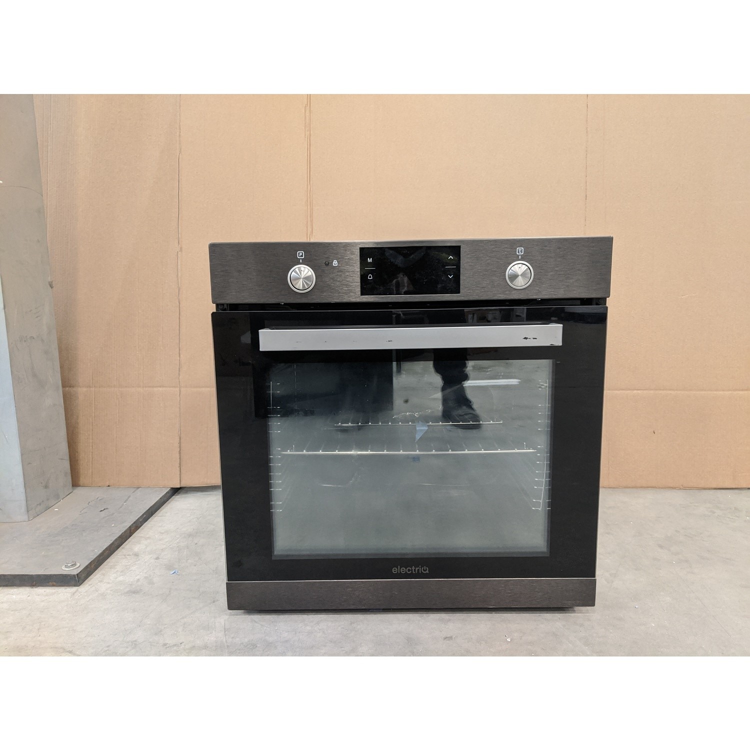 GRADE A3 electriQ 78L Dark Grey Steel Pyrolytic Selfcleaning Electric Single Oven supplied