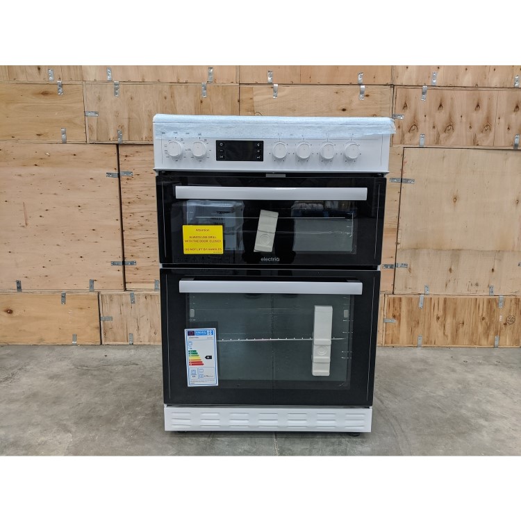 GRADE A3 - electriQ 60cm Double Oven Electric Cooker with Ceramic Hob & Programmable Timer - White
