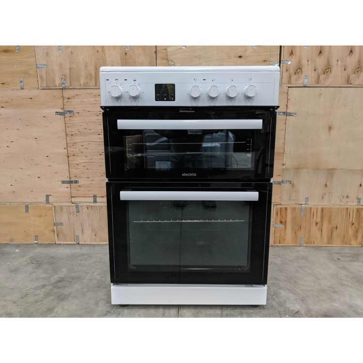GRADE A3 - electriQ 60cm Twin Cavity Electric Cooker with Ceramic Hob - White