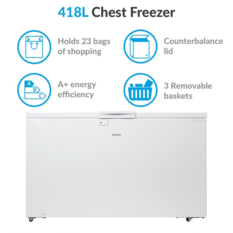 GRADE A3 - electriQ 418 Litre Chest Freezer 75cm Deep A+ Energy Rating 142cm Wide - White