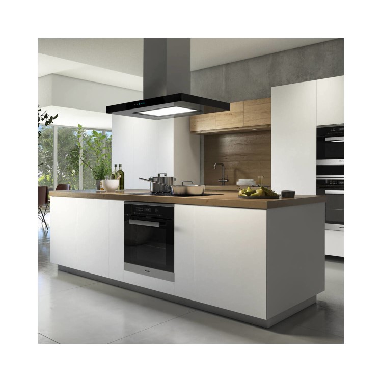 electriQ 90cm Island Cooker Hood with LED Panel - Black Glass