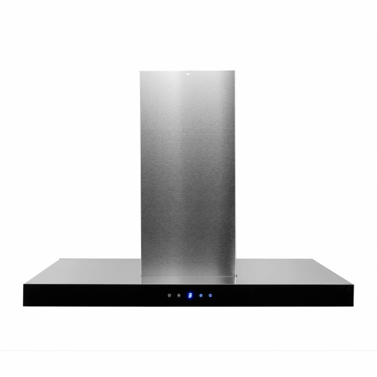 electriQ 90cm Island Cooker Hood with LED Panel - Black Glass
