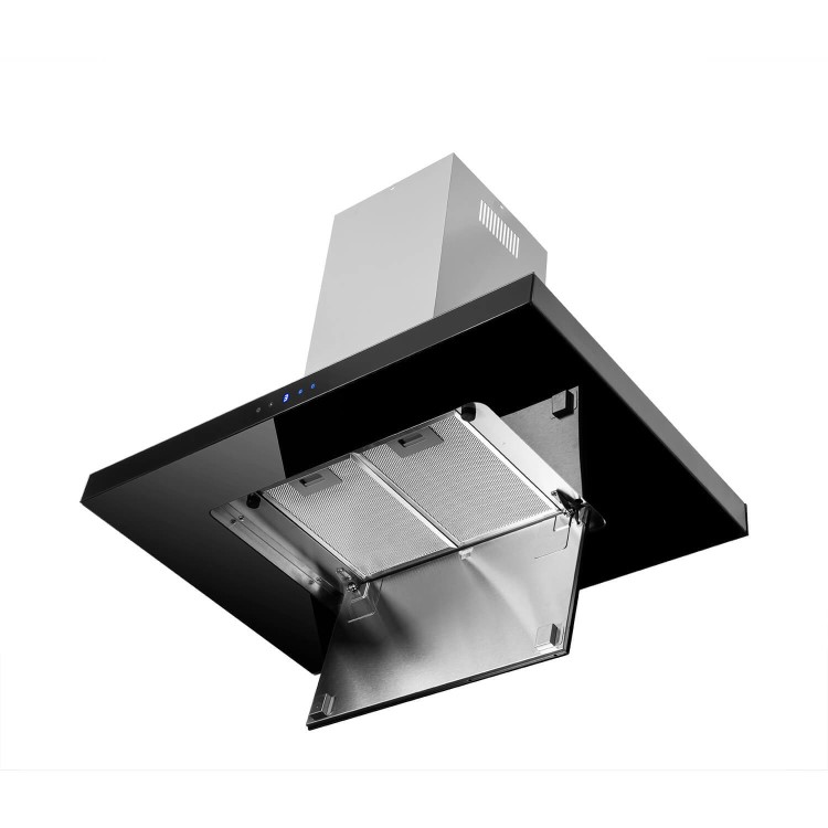 electriQ 90cm Island Cooker Hood with LED Panel - Black Glass