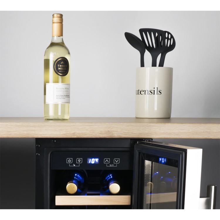 GRADE A3 - electriQ 30cm 19 Bottles Single Zone Wine Cooler - Stainless Steel