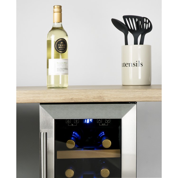 GRADE A3 - electriQ 30cm 19 Bottles Single Zone Wine Cooler - Stainless Steel