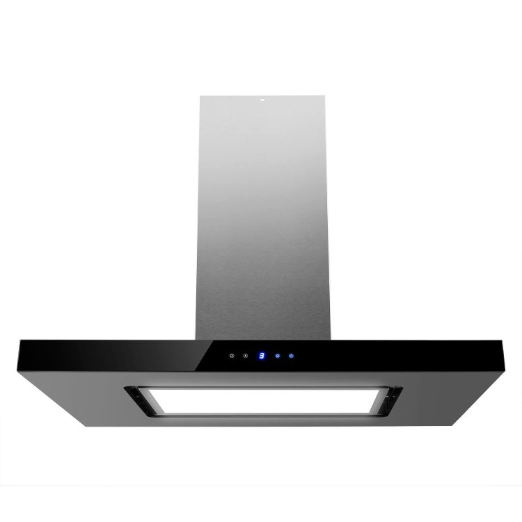 electriQ 90cm Island Cooker Hood with LED Panel - Black Glass