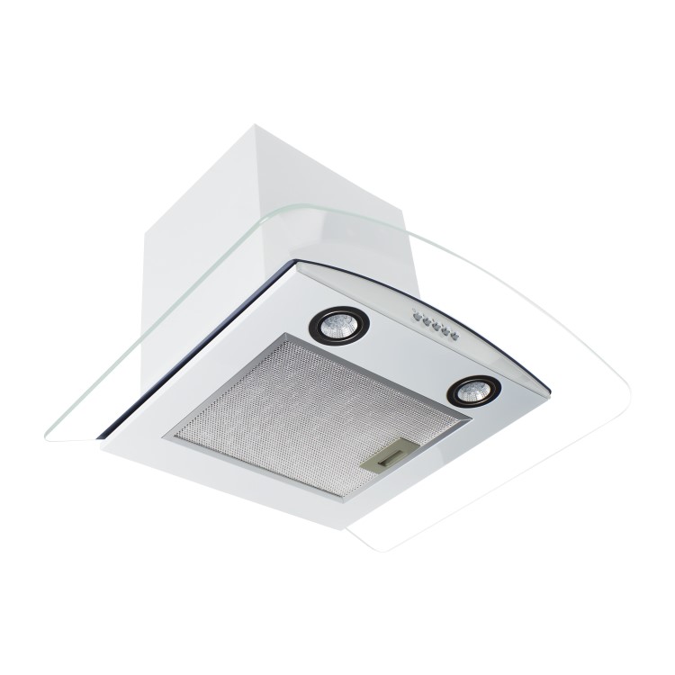 electriQ 60cm Curved Glass White Push Button Chimney Cooker Hood  -  5 Year warranty