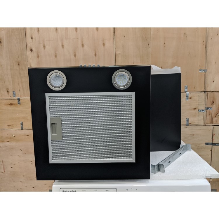 Refurbished electriQ 60cm Satin Black Curved Glass Push Button Control Chimney Cooker Hood