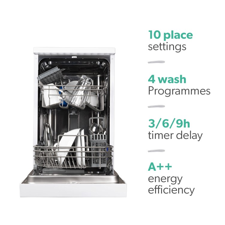Refurbished  electriQ EQDW45WH Slimline 10 Place Freestanding Dishwasher