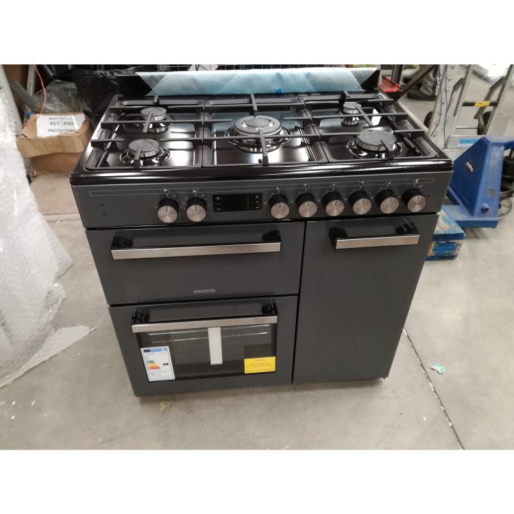 Refurbished electriQ 90cm Dual Fuel Triple Cavity Range Cooker - Charcoal Grey