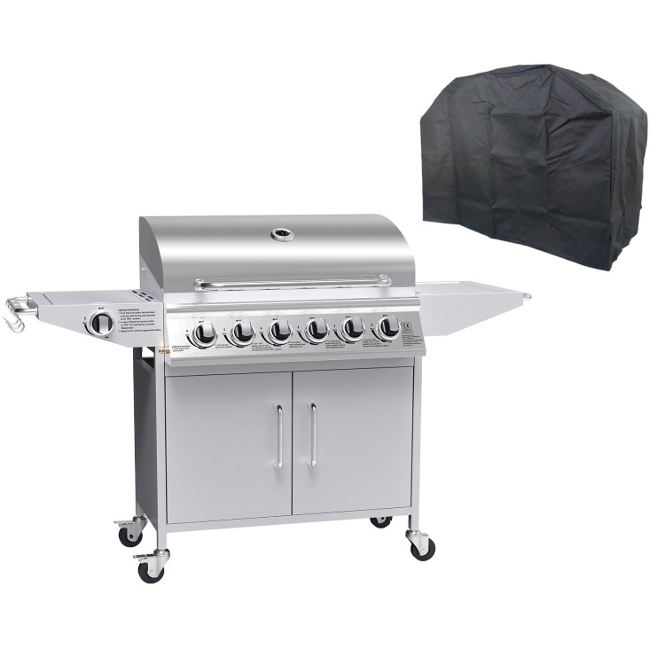 Refurbished electriQ The Georgia Classic 6 Burner Gas BBQ with side burners in Stainless Steel Includes FREE BBQ Cover and Utensil Set