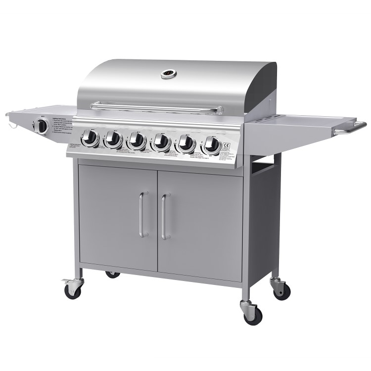 Refurbished electriQ The Georgia Classic 6 Burner Gas BBQ with side burners in Stainless Steel Includes FREE BBQ Cover and Utensil Set