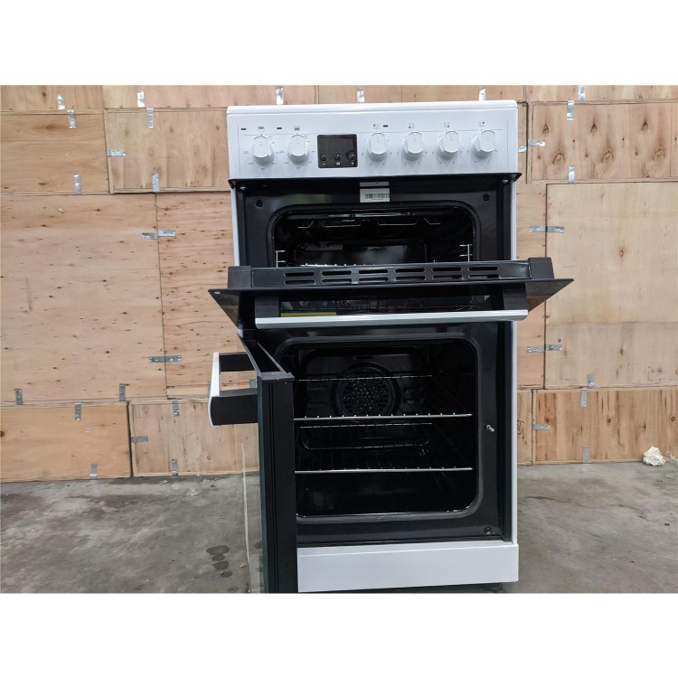 Refurbished electriQ EQEC50W3 50cm Double Cavity Electric Cooker with Ceramic Hob White