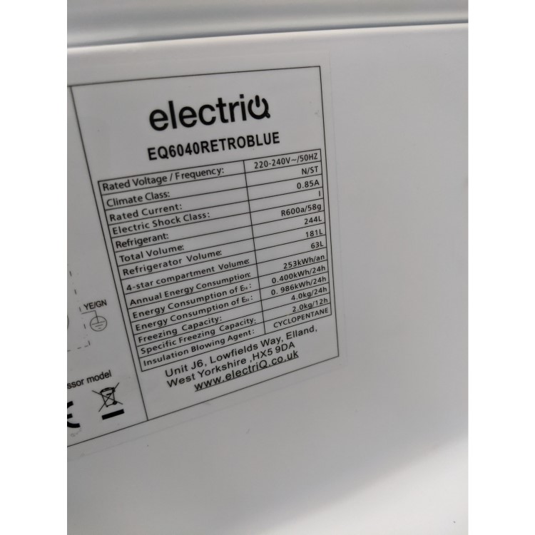 Refurbished electriQ 60/40 Retro Freestanding Fridge Freezer - Blue