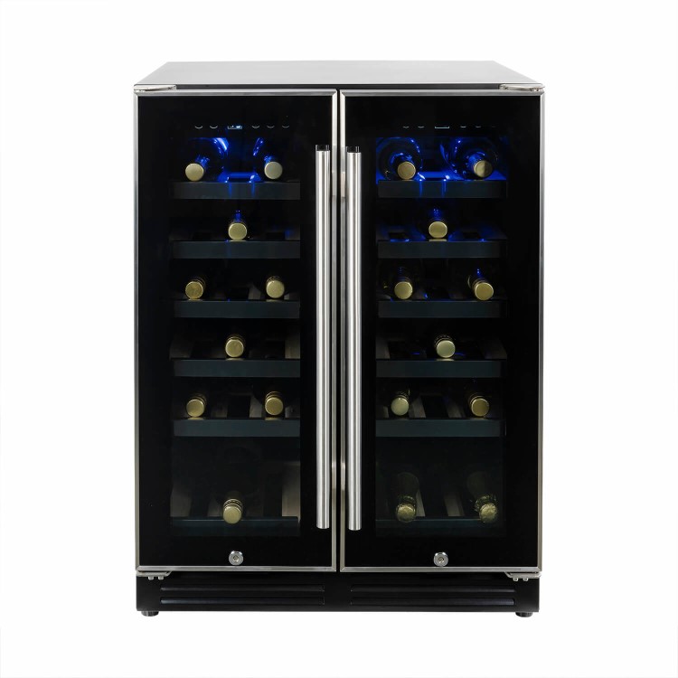 GRADE A2 - electriQ 36 Bottle Freestanding Under Counter Wine Cooler Dual Zone 60cm Wide 82cm Tall - Stainless Steel