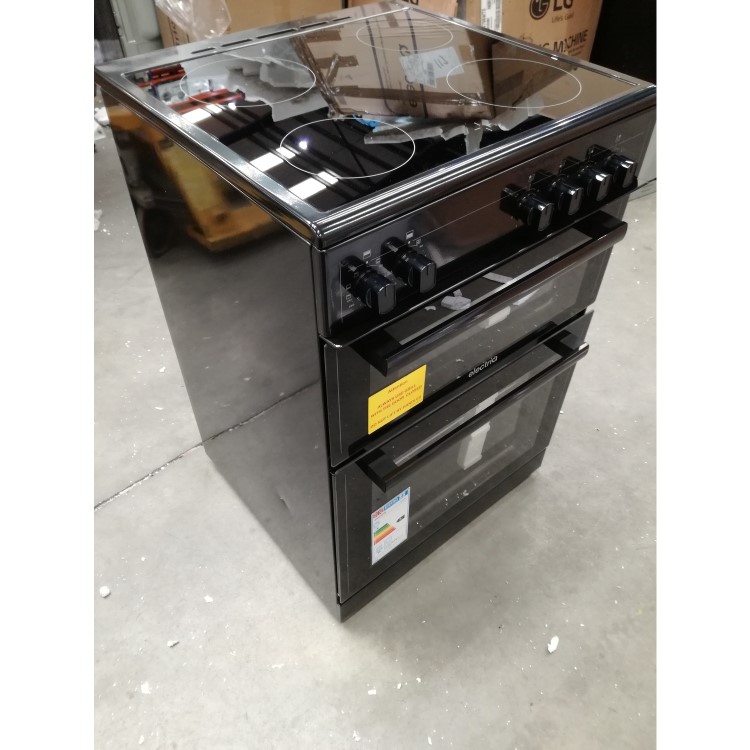 Refurbished electriQ 60cm Double Oven Electric Cooker with Ceramic Hob - Black