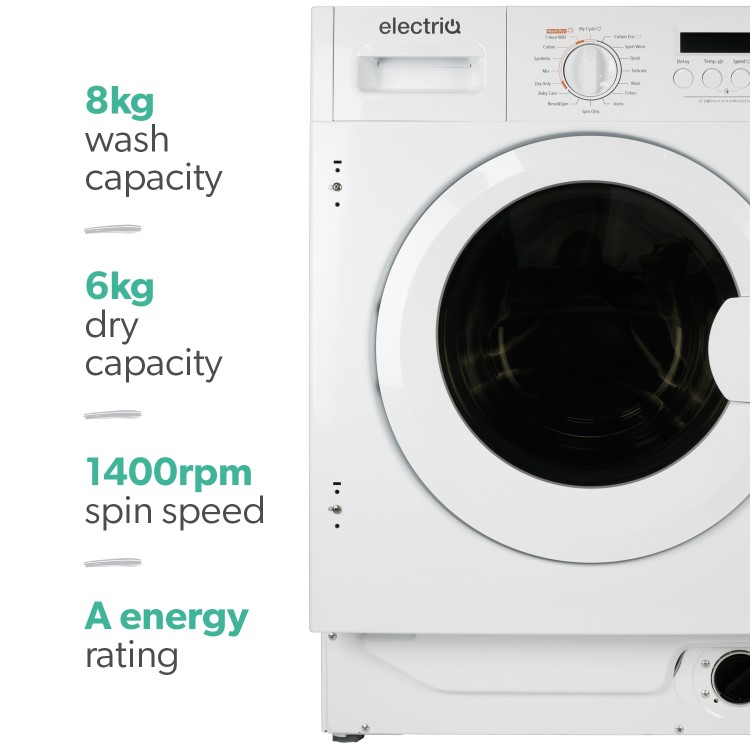 Refurbished electriQ 8kg Wash 6kg Dry 1400rpm Integrated Washer Dryer - White