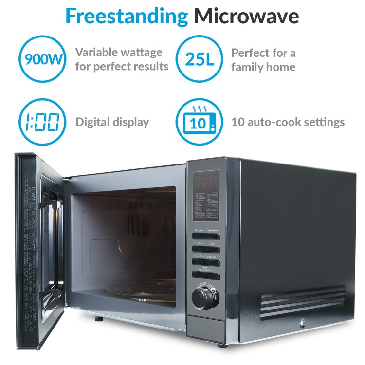 GRADE A2 - electriQ 25L 900W Freestanding Microwave with Digital Display in Black
