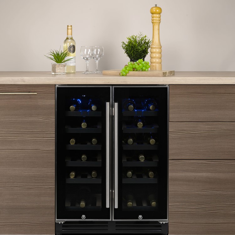 GRADE A2 - electriQ 36 Bottle Freestanding Under Counter Wine Cooler Dual Zone 60cm Wide 82cm Tall - Stainless Steel