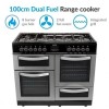 electriQ 100cm Dual Fuel Double Oven Range Cooker - Stainless Steel