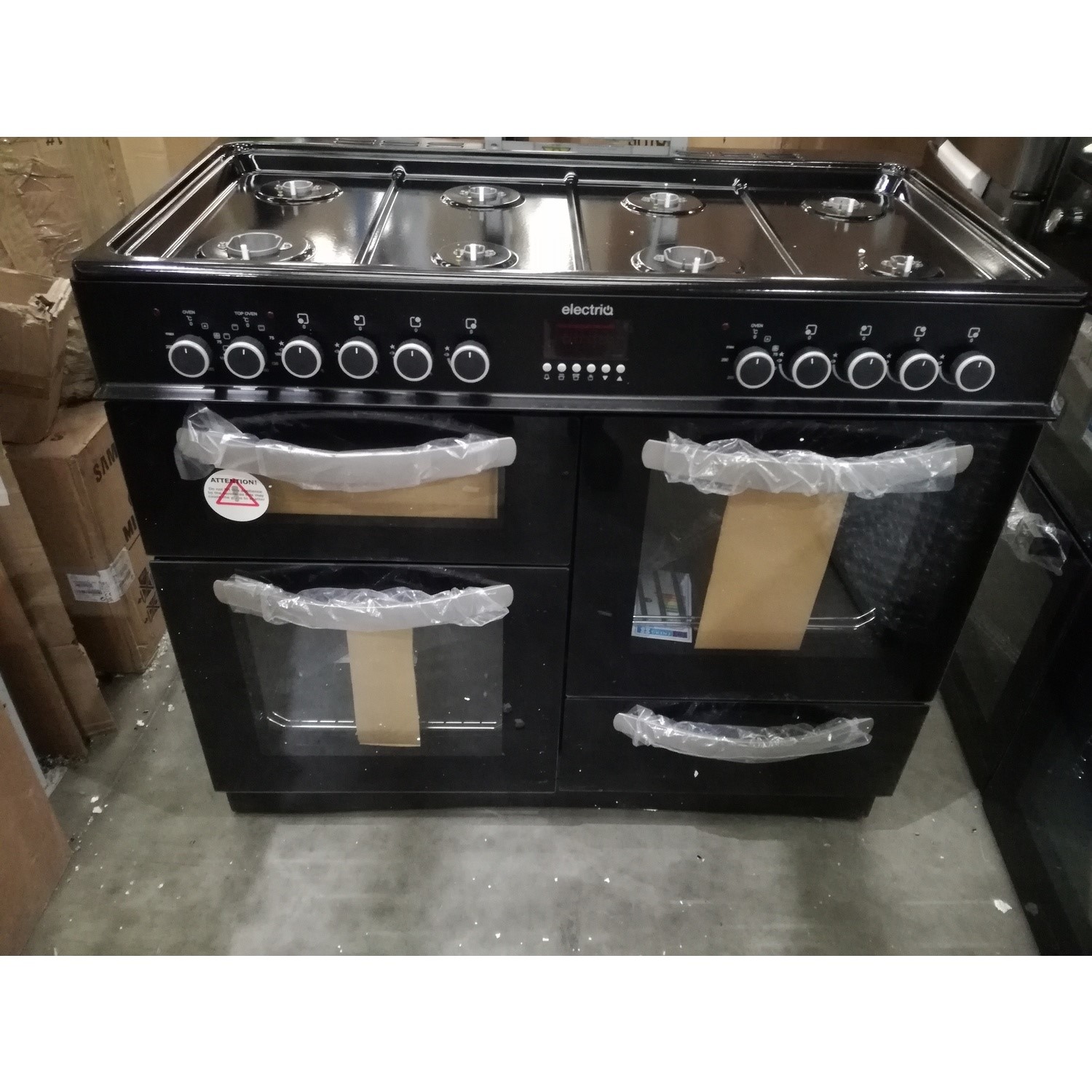 Refurbished electriQ EQRANGE100BLACK 100cm Dual Fuel Double Oven Range