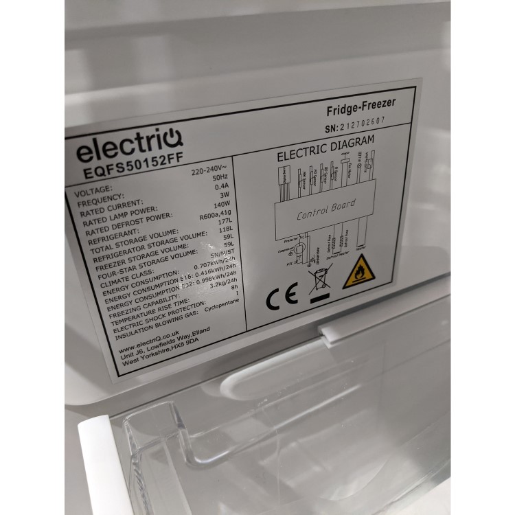 Refurbished electriQ EQFS50152FF Freestanding 172 Litre 50/50 Fridge Freezer White