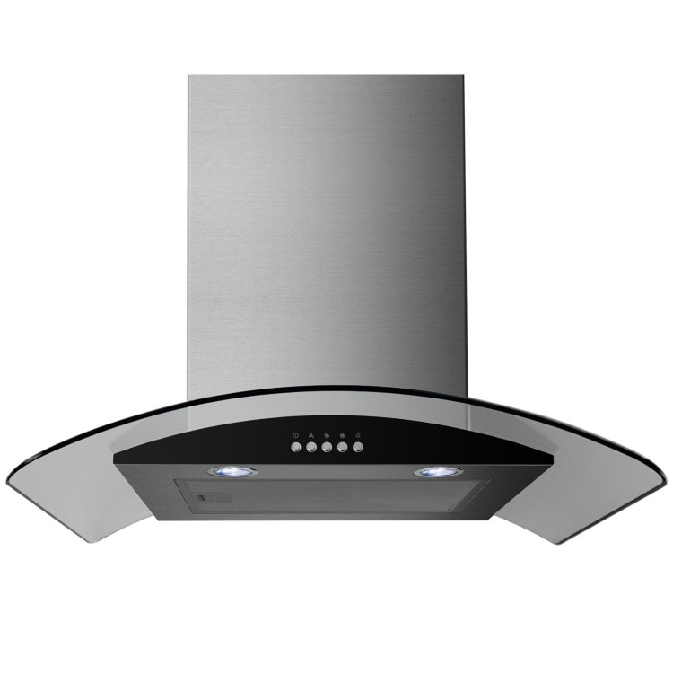electriQ 60cm Curved Glass Chimney Cooker Hood - Stainless Steel