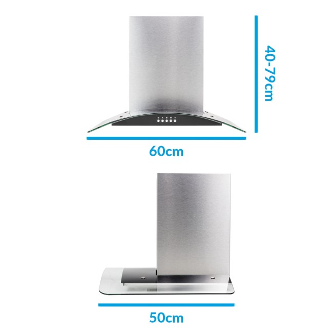 electriQ 60cm Curved Glass Chimney Cooker Hood - Stainless Steel