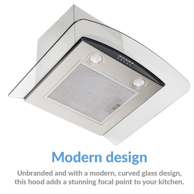 electriQ 60cm Curved Glass Chimney Cooker Hood - Stainless Steel