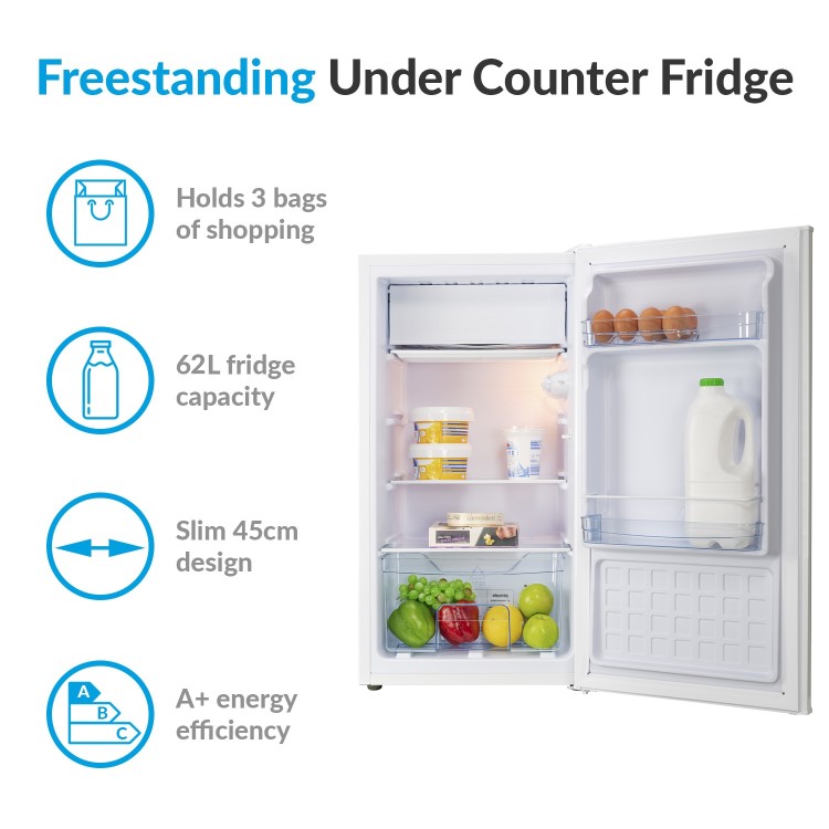 GRADE A2 - electriQ 62 Litre Freestanding Under Counter Fridge with Ice Box  84.5cm Tall 45cm Wide - White