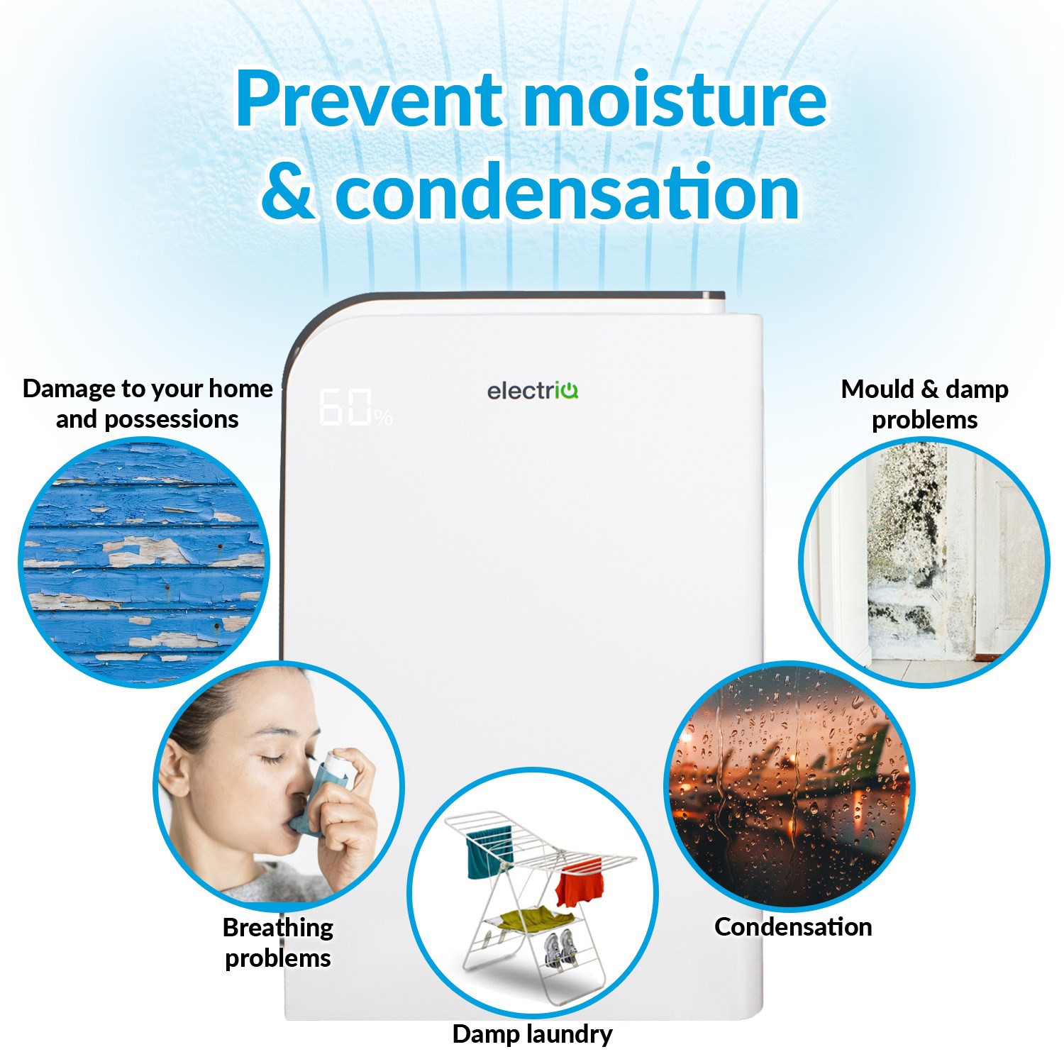 electriQ 10 Litre Smart Desiccant Dehumidifier with Heater electriQ